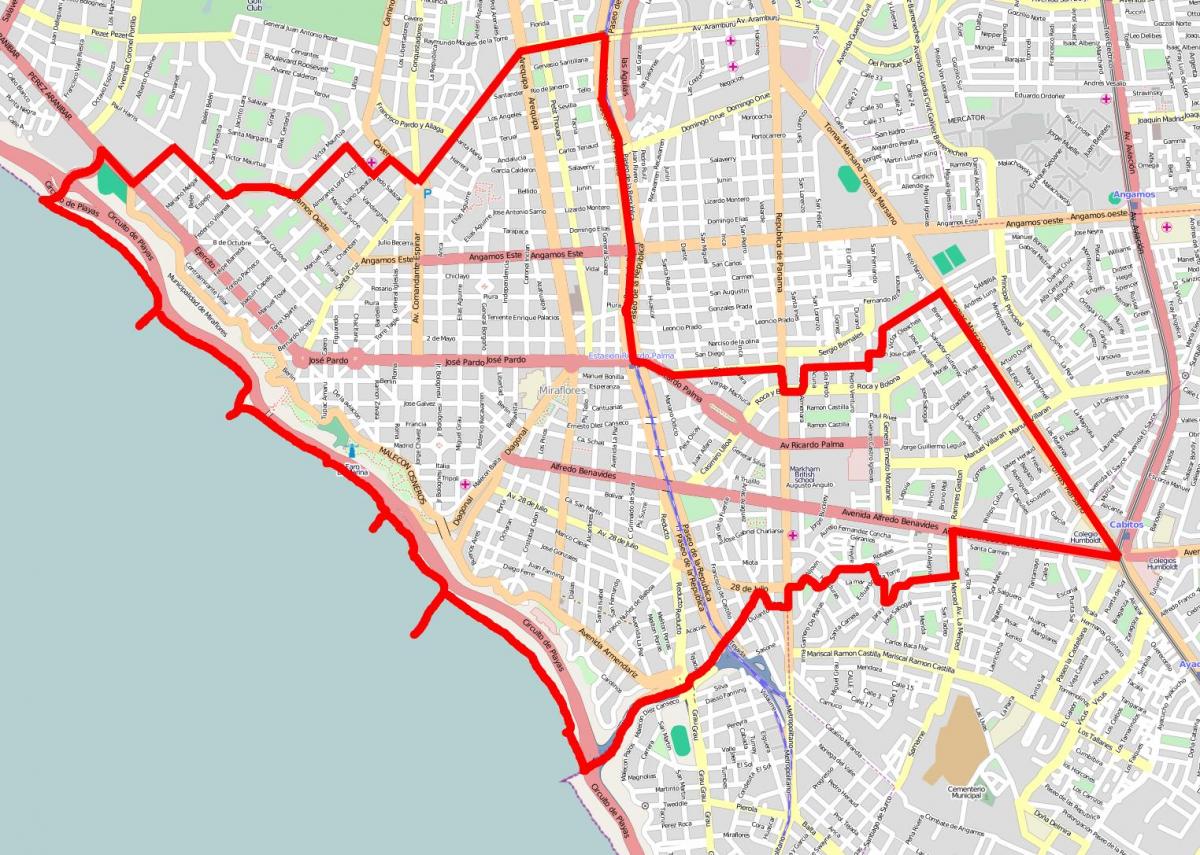 Miraflores लीमा का नक्शा